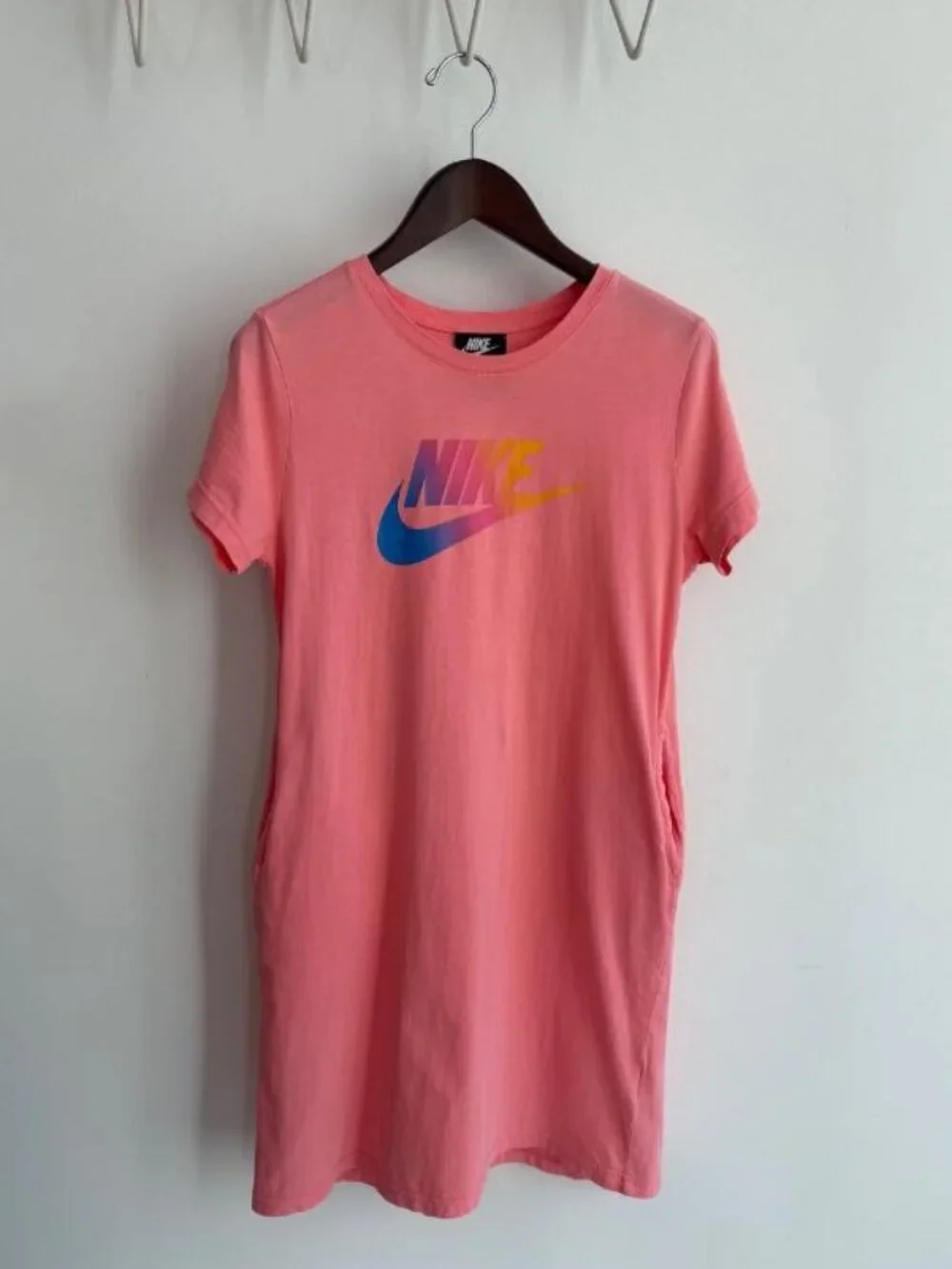Nike Futura Logo Print Cotton Coral Pink Dress